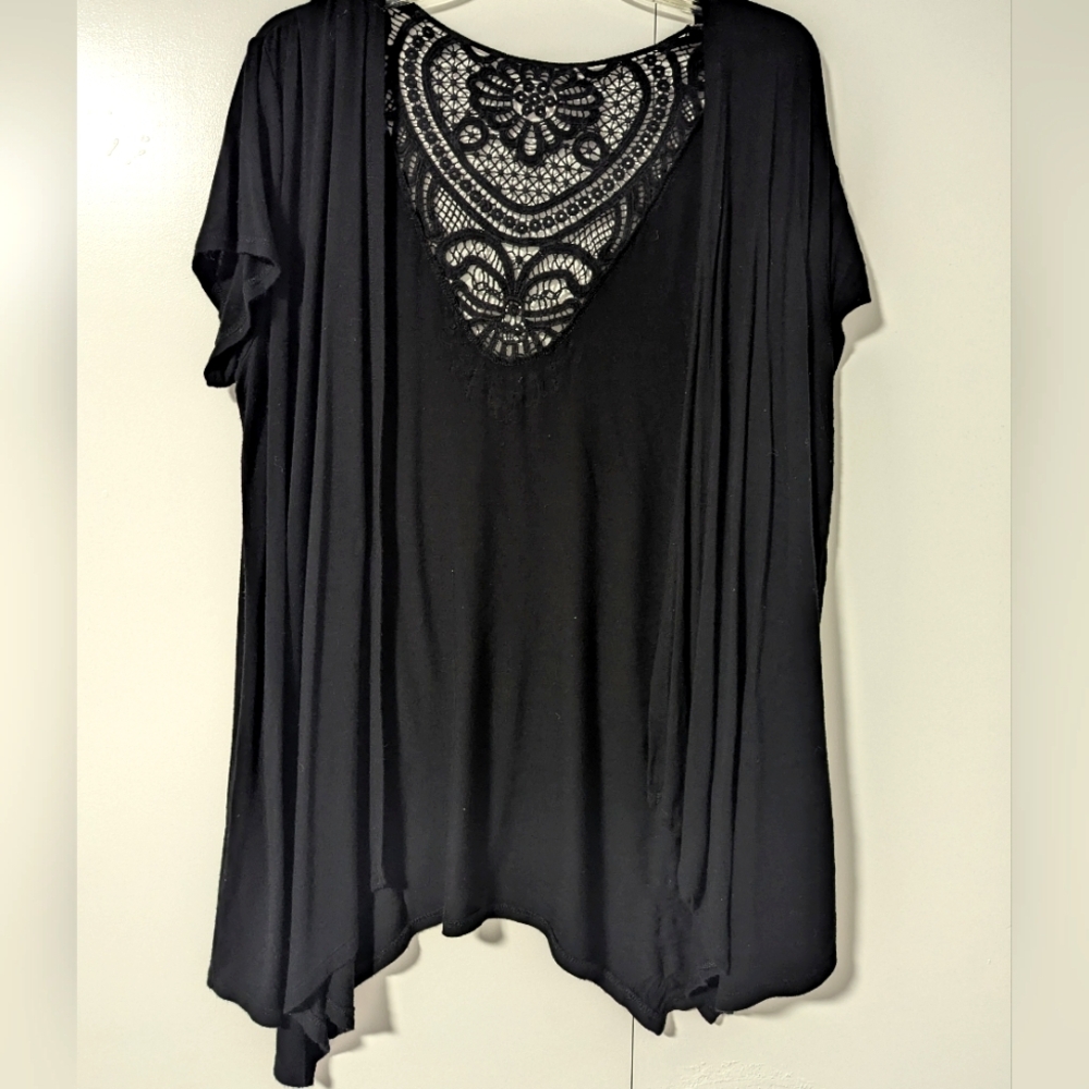 Women's Apt. 9 Short Sleeve Crochet Back Sharkbite Open Front Cardigan Size XL